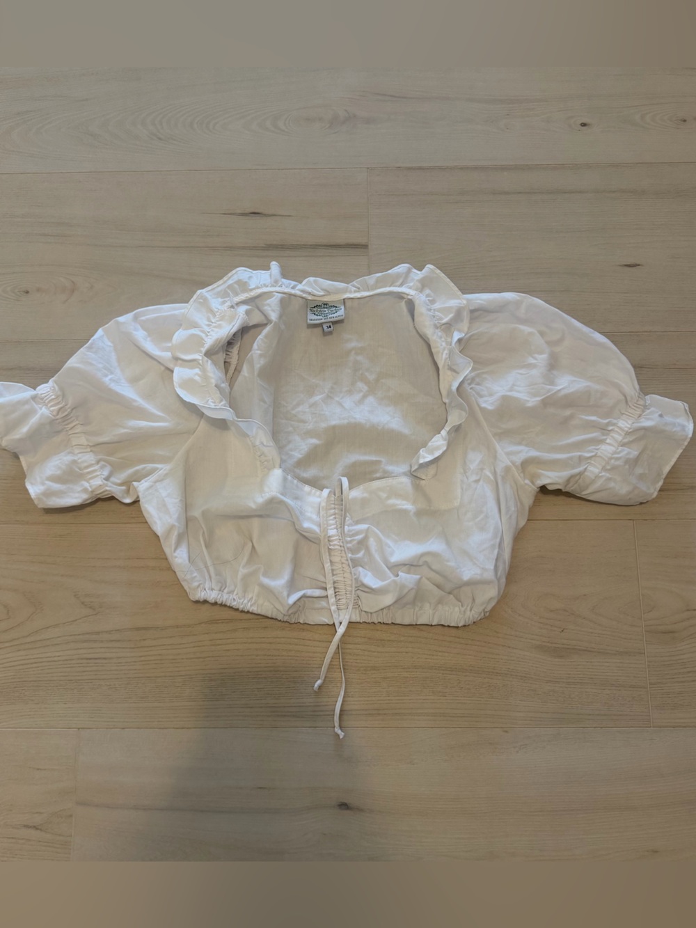 Nockstein Trachten White Ruffled Tie-Front Crop Top